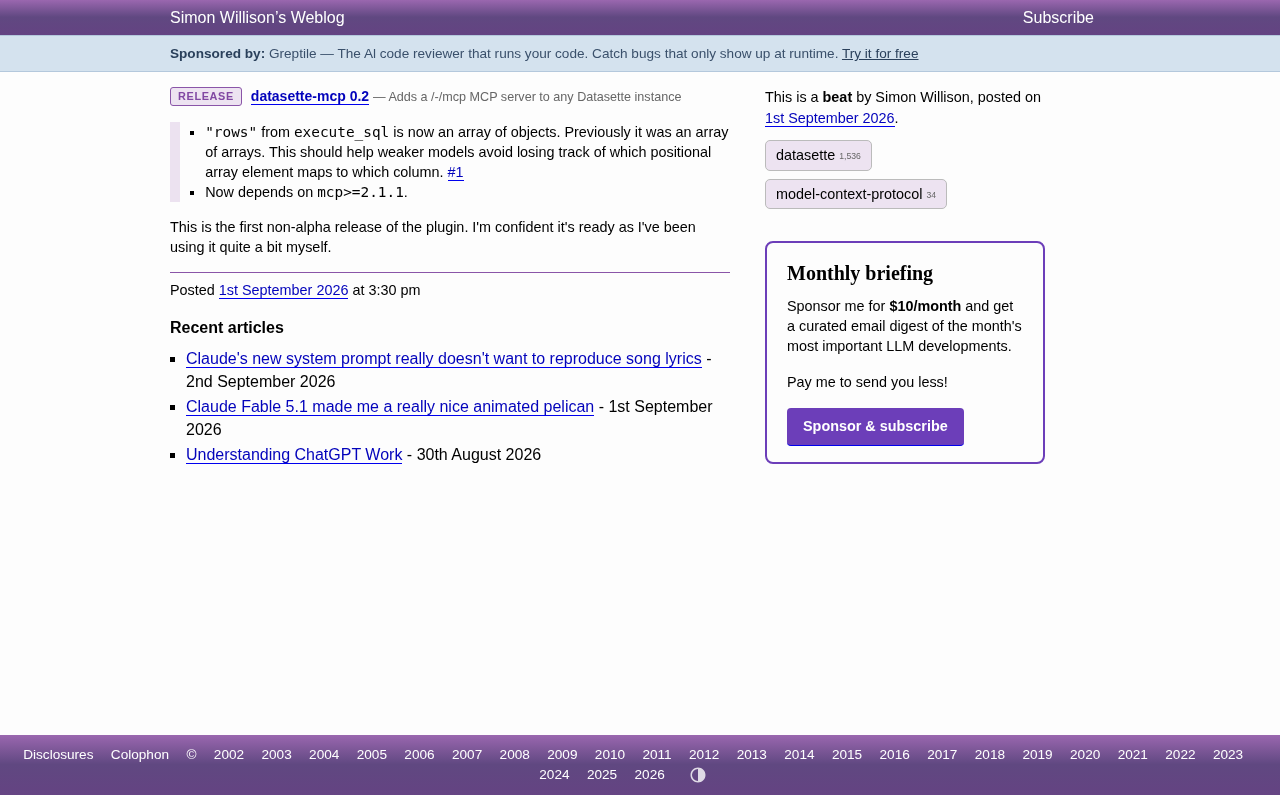 Datasette-MCP 0.2发布公告