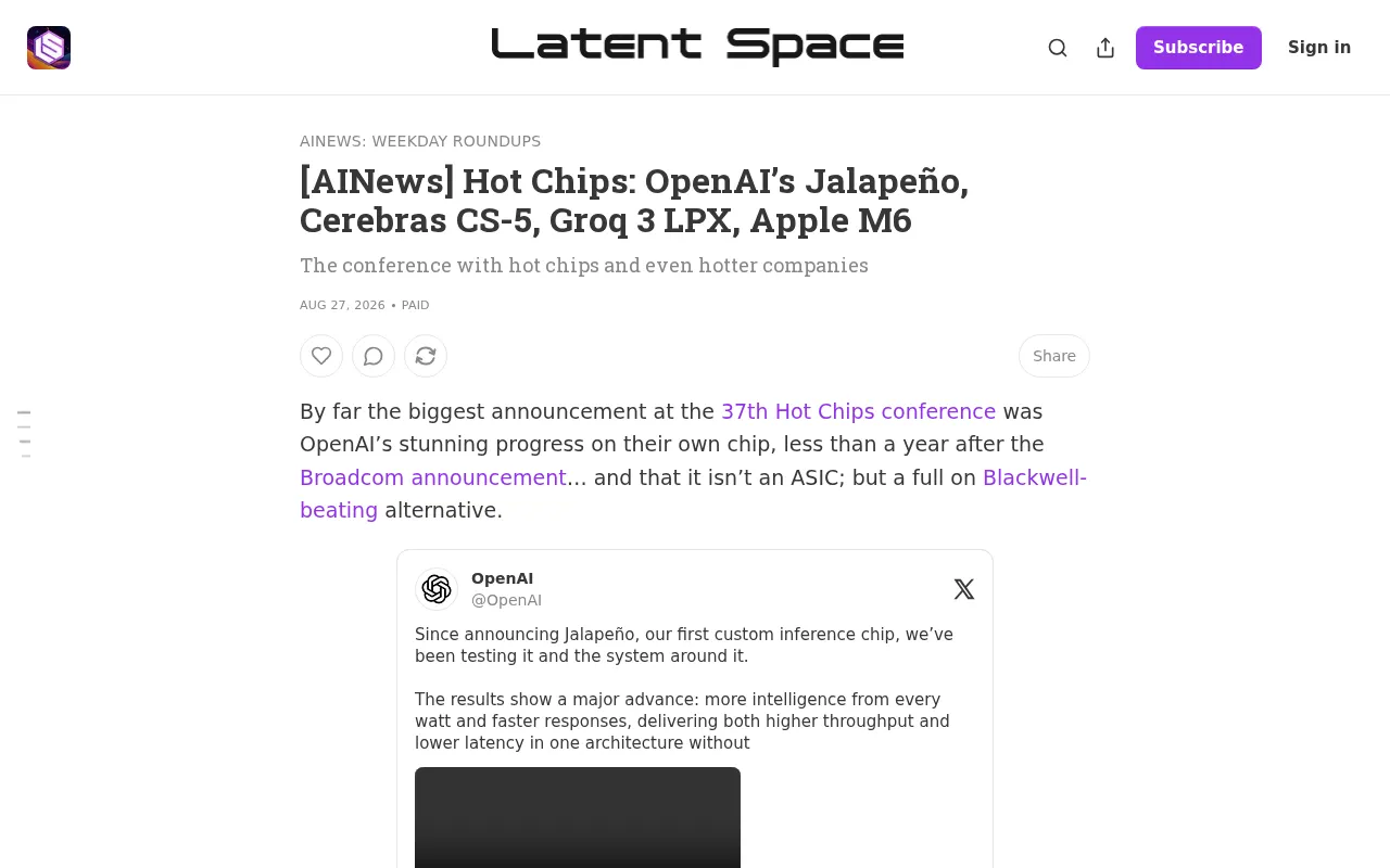 Multiple AI chips showcased at the Hot Chips conference