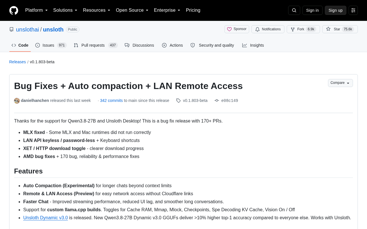 Unsloth v0.1.803 Update: Auto Context Compaction and LAN Remote Access Explained