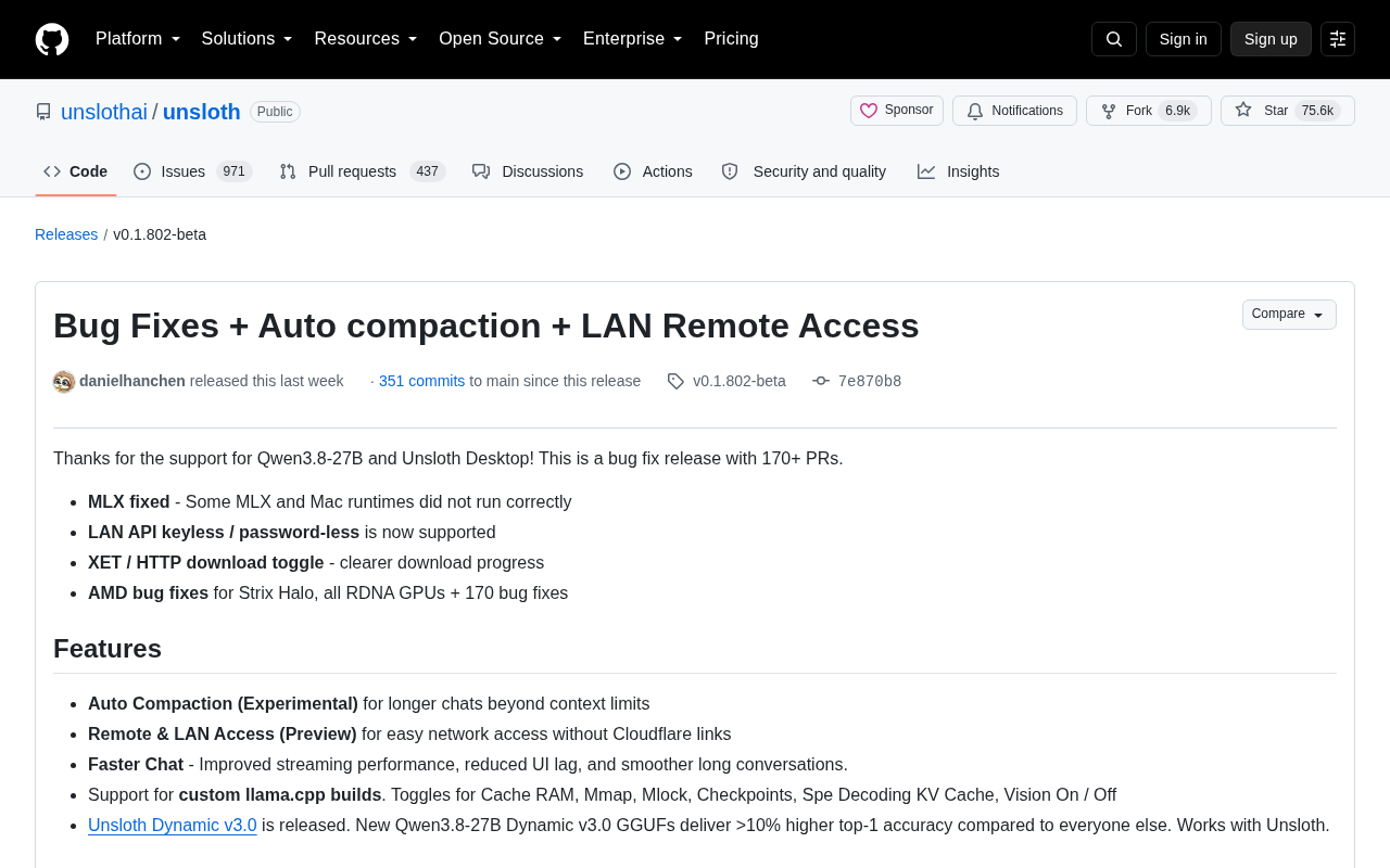 Unsloth v0.1.802-beta 更新