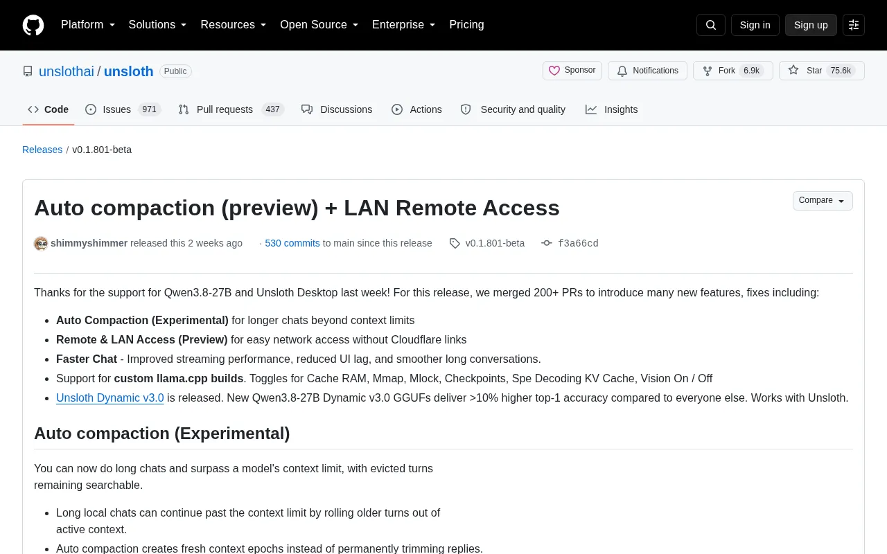 Unsloth v0.1.801 Update: Auto Compaction and LAN Remote Access Explained