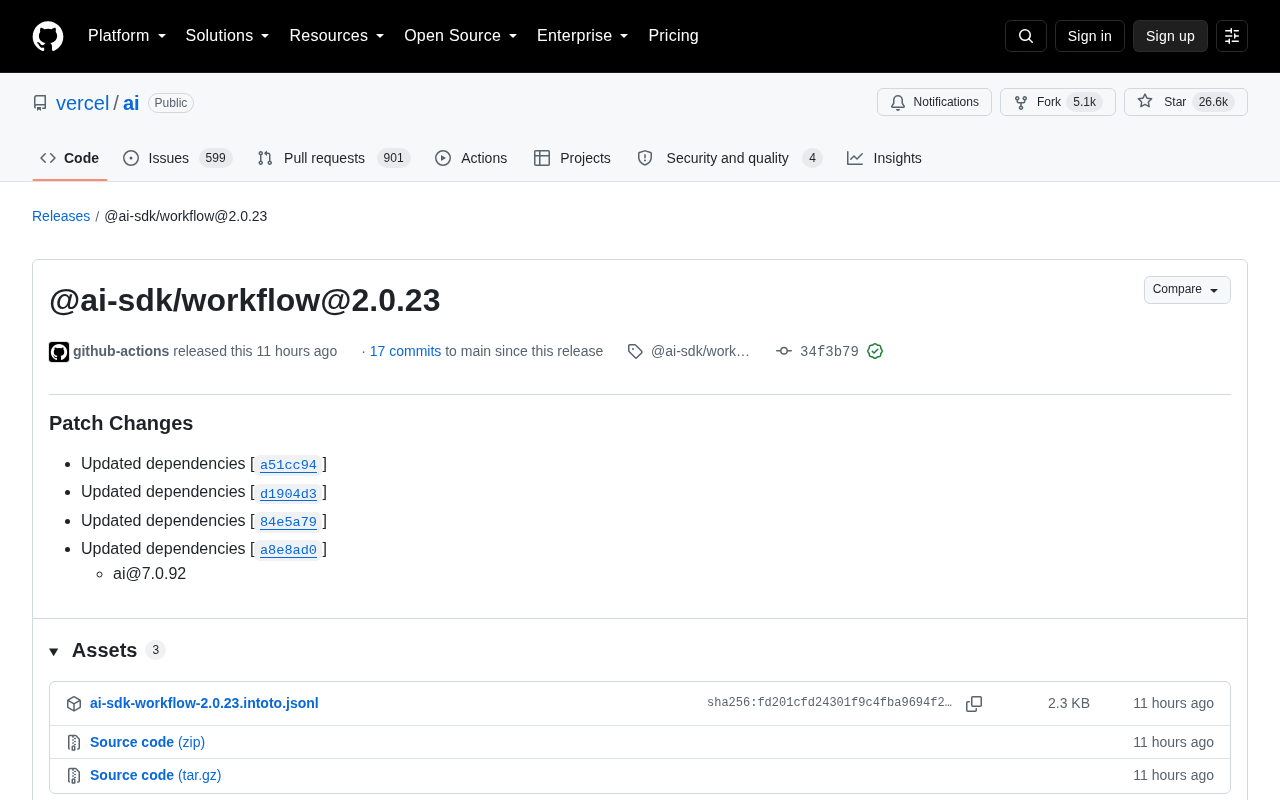 Vercel AI SDK Workflow 2.0.23 更新解析与升级建议