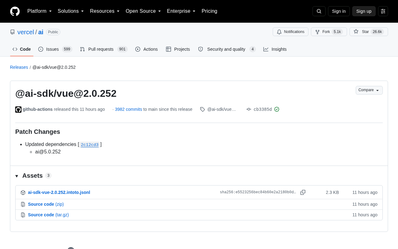 Vercel AI SDK Vue 版本发布页面