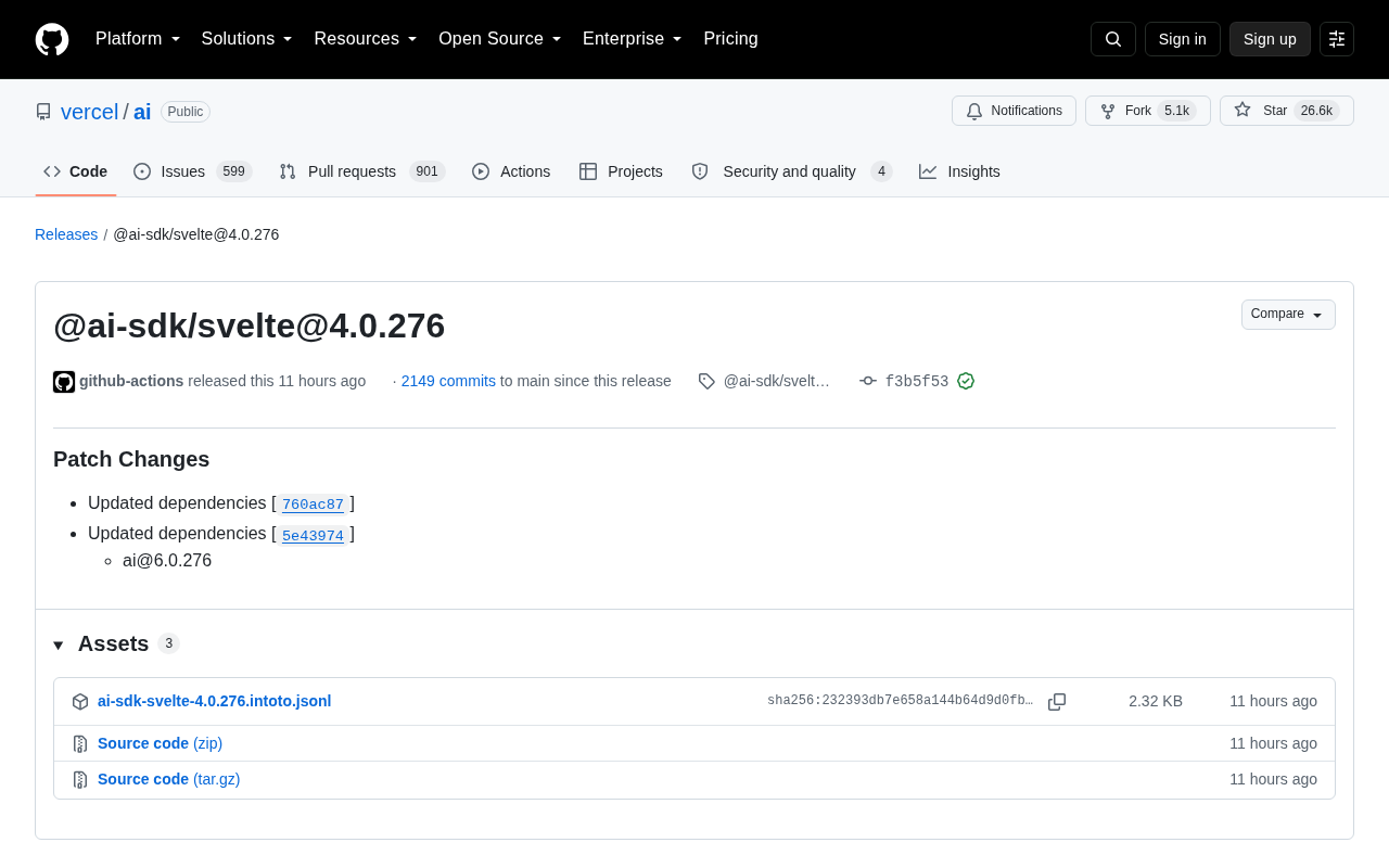 AI SDK Svelte 4.0.276更新解析:依赖对齐与多框架战略