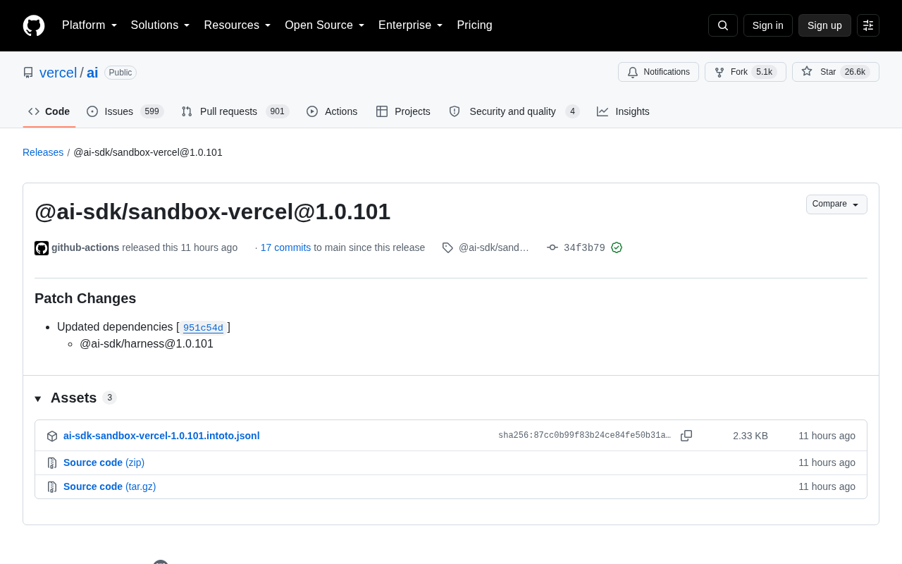 Vercel AI SDK sandbox 版本发布