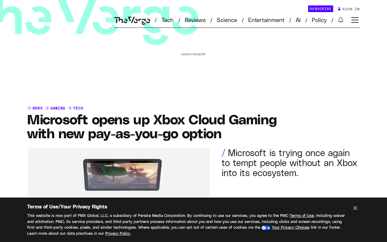 Xbox云游戏开放按需付费:无需订阅即可畅玩