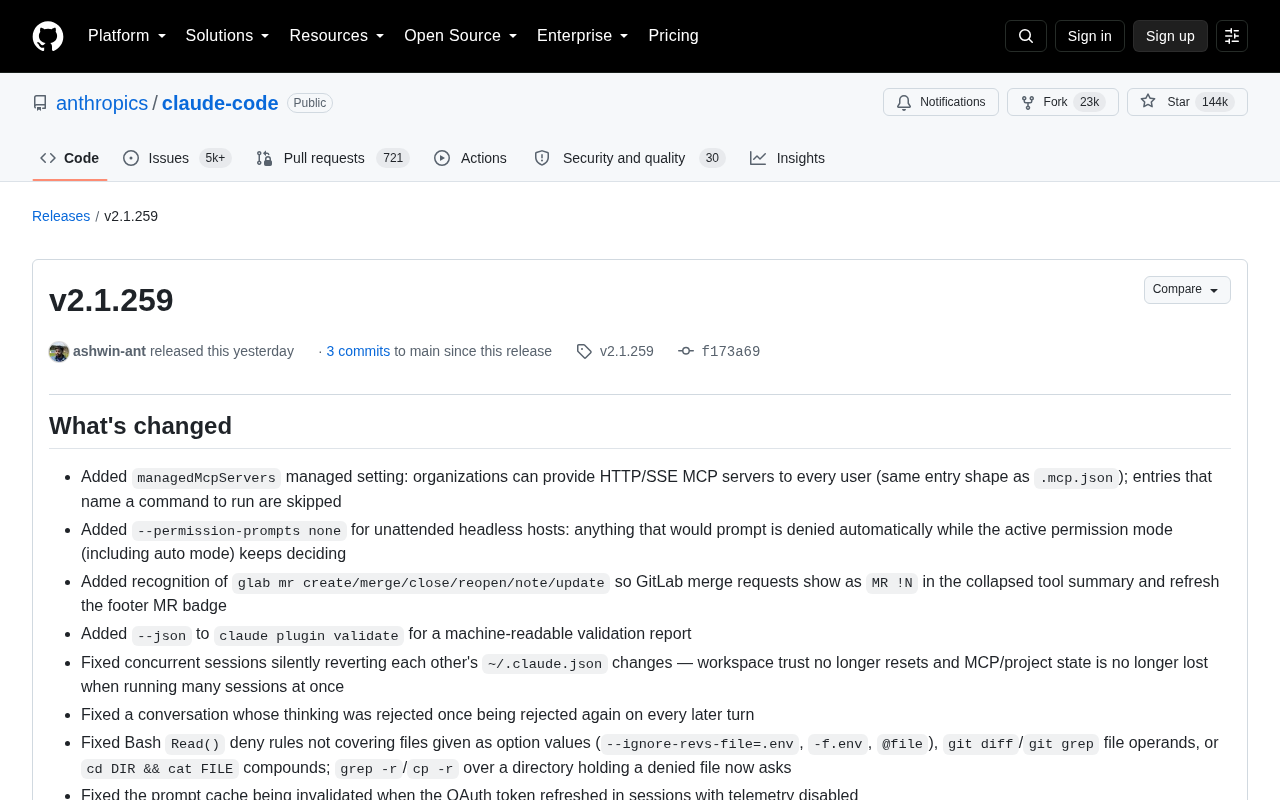 Claude Code v2.1.259发布