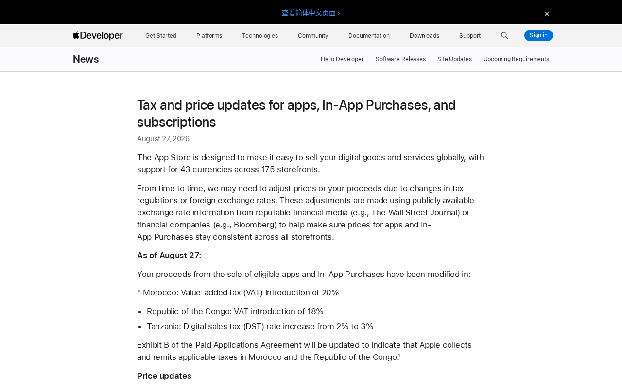 Tax and price updates for apps, In-App Purchases, and subscriptions