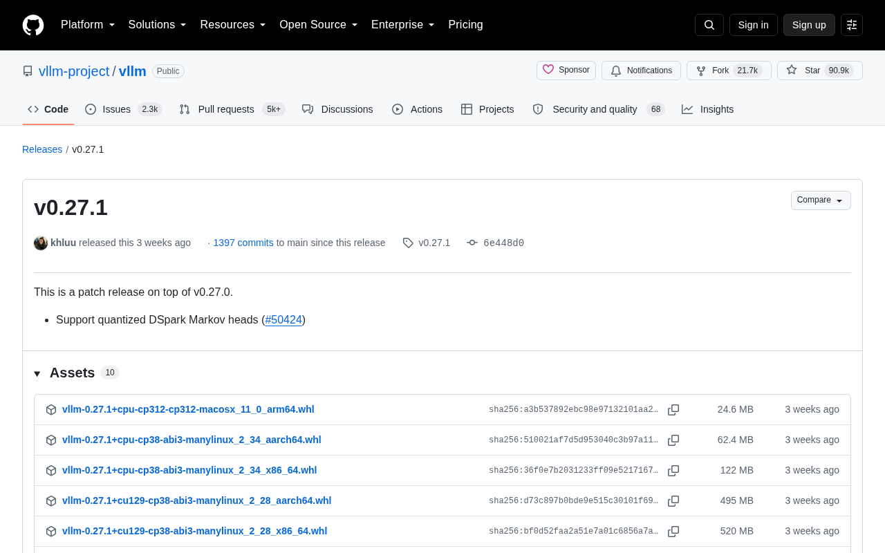 vLLM v0.27.1 发布页面