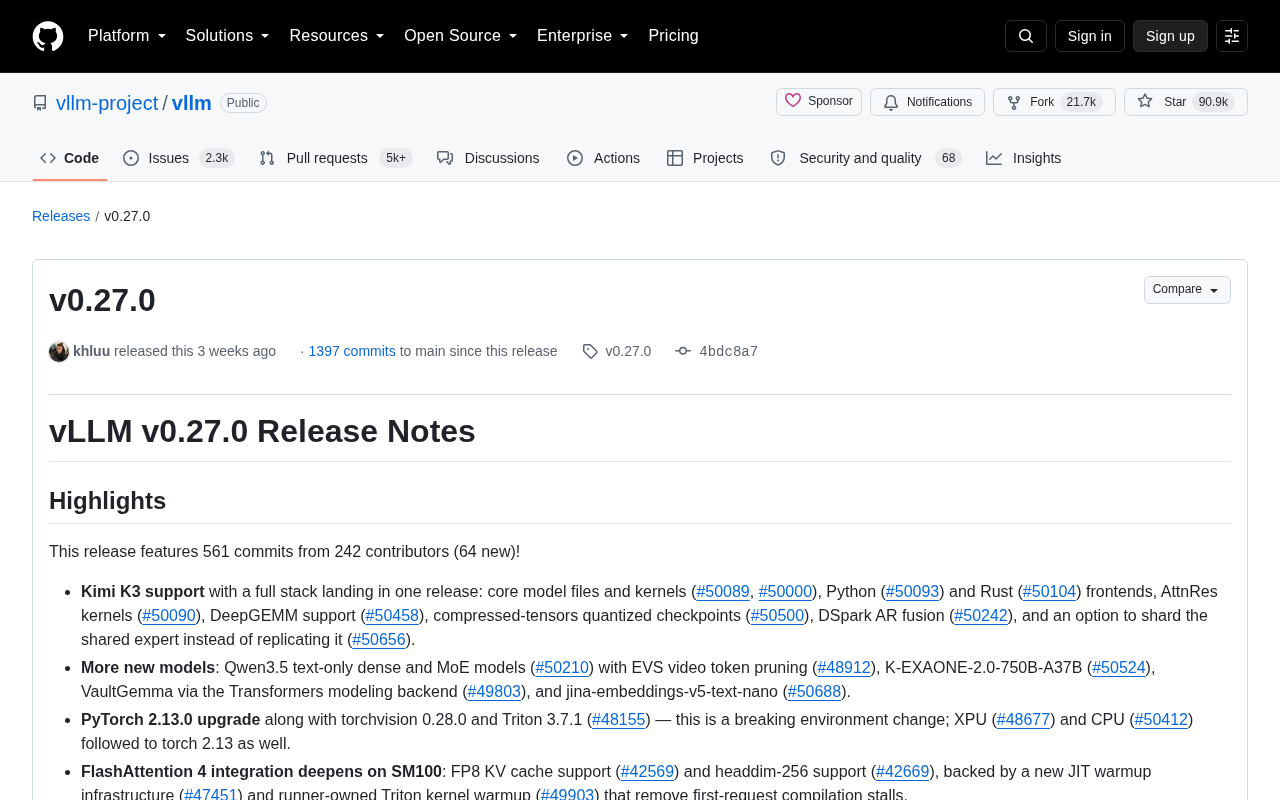 vLLM v0.27.0深度解读:Kimi K3全栈支持与DeepSeek-V4性能优化