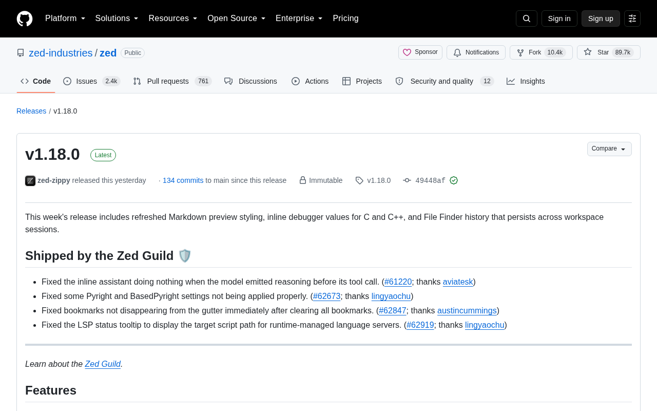 Zed v1.18.0 发布