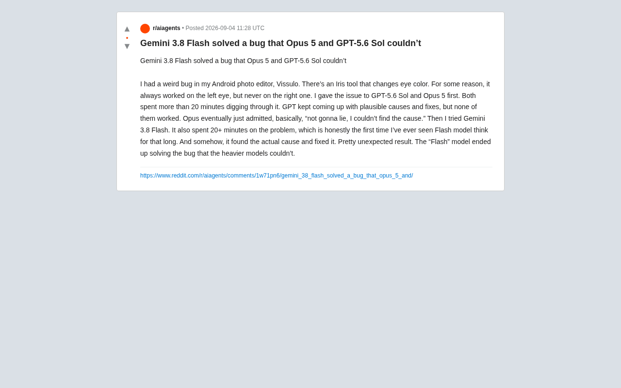 reddit源帖:Gemini Flash解出重量级模型搞不定的Bug