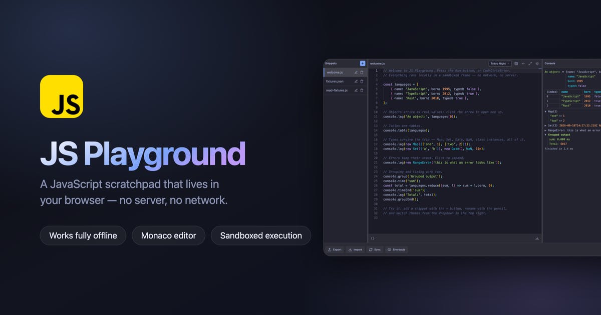 Offline JS Playground 产品页面