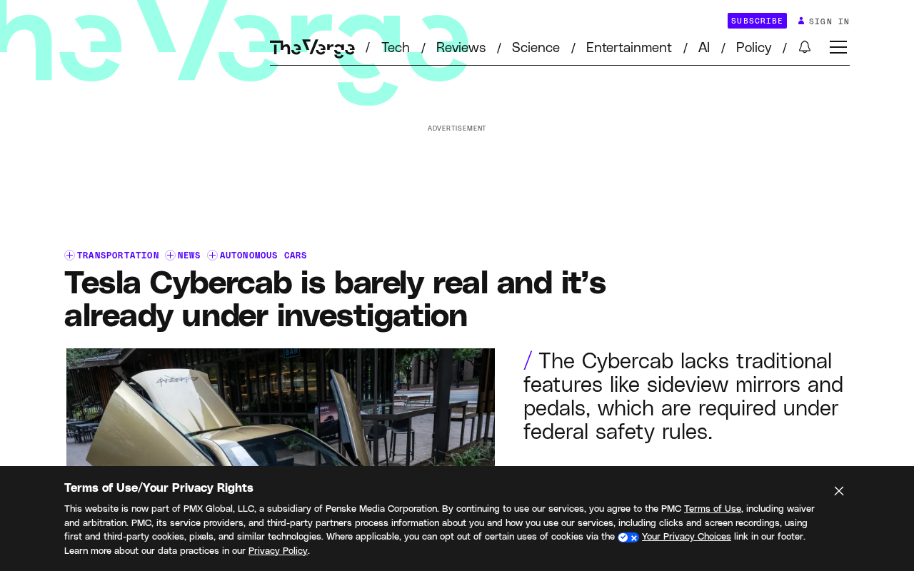 Tesla Cybercab Under NHTSA Investigation: Steeringless Design Hits Regulatory Red Lines