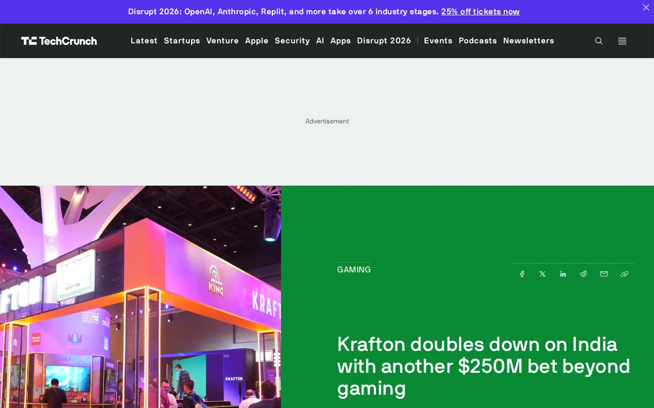 Krafton Doubles Down on India: $250M Additional Investment Pushes Total Commitment Past $500M
