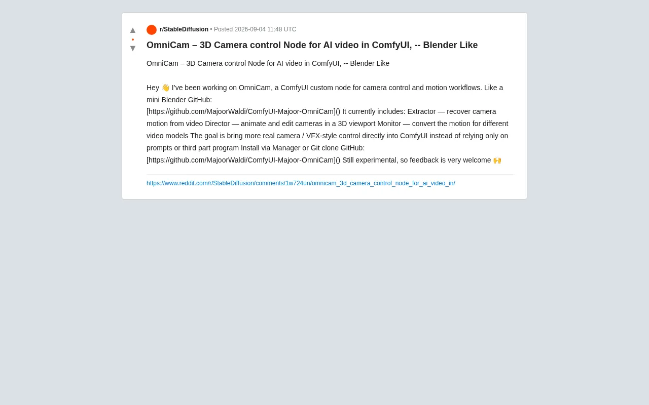 OmniCam: Blender-Style 3D Camera Control in ComfyUI