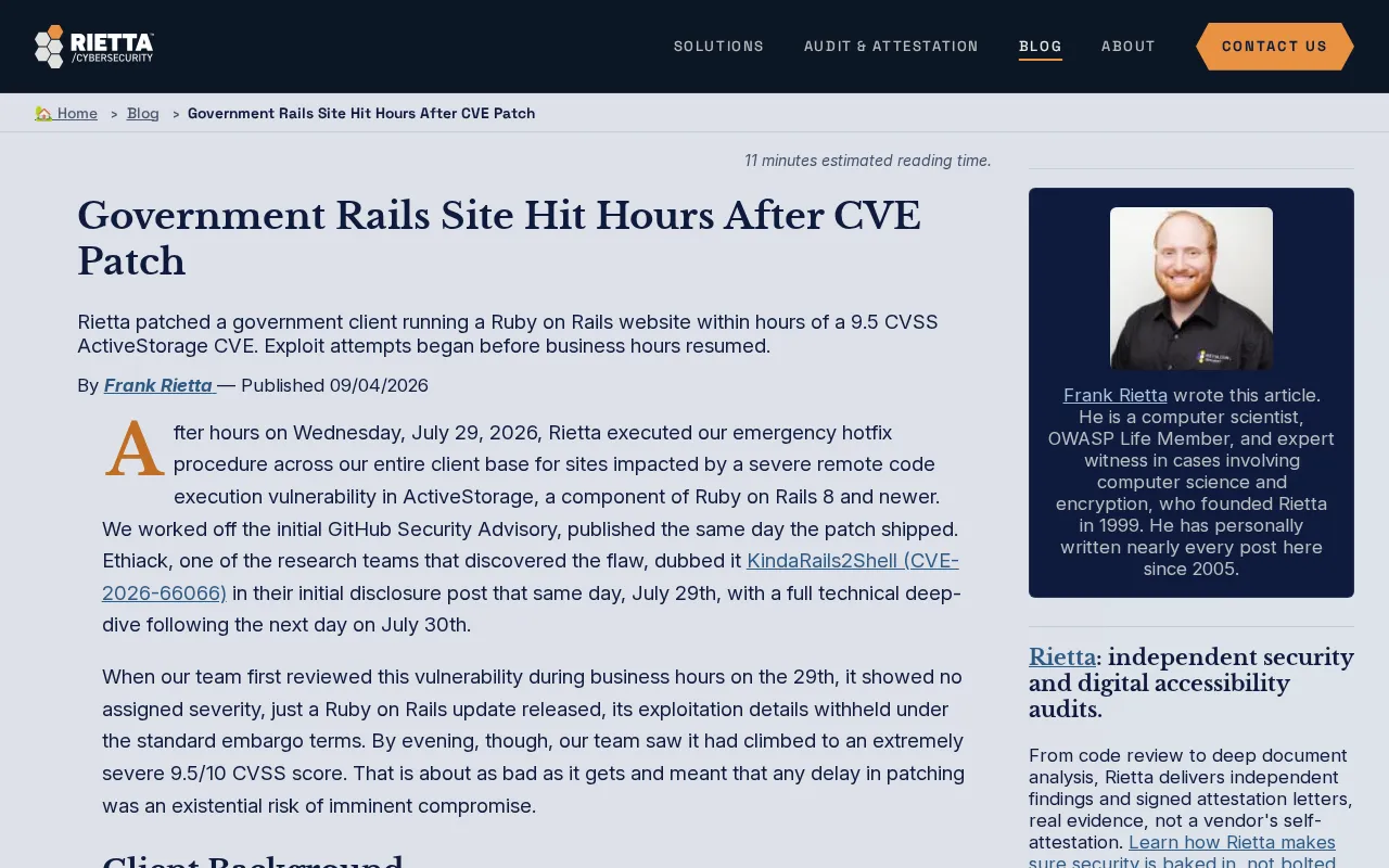 Government Rails Site Breached Hours After Patch Release: A Wake-Up Call on n-day Vulnerability Threats