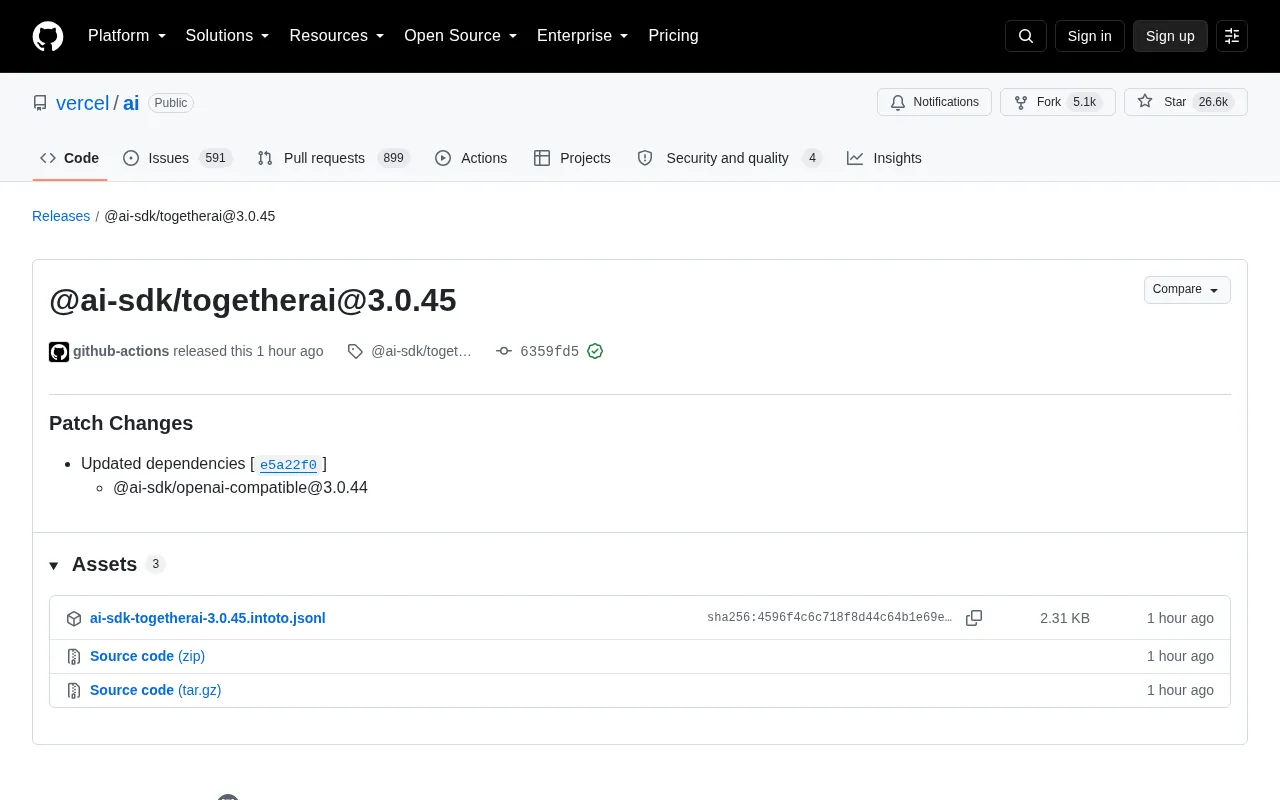 Vercel AI SDK TogetherAI Adapter 3.0.45 Update Analysis