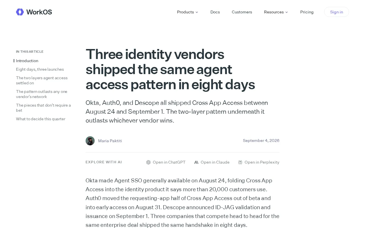 Cross-App Access for AI Agents: Three Identity Vendors Converge on the Same Architecture Pattern in 8 Days