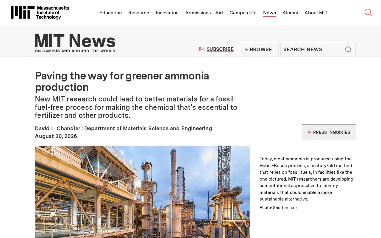 MIT Ammonia Production Research