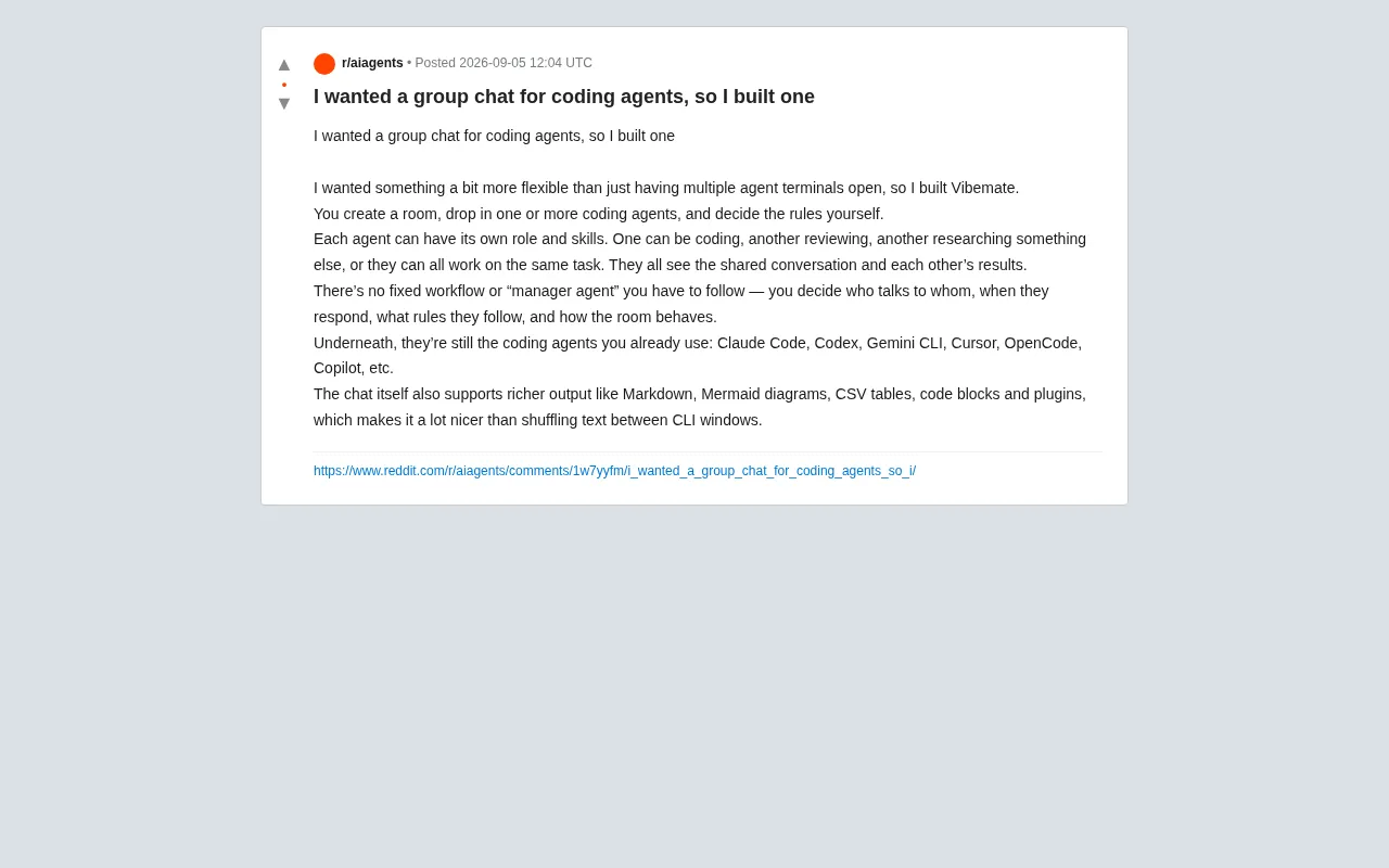 Vibemate: An Open-Source Tool for Multi-Agent AI Coding Collaboration in a Shared Chat Room