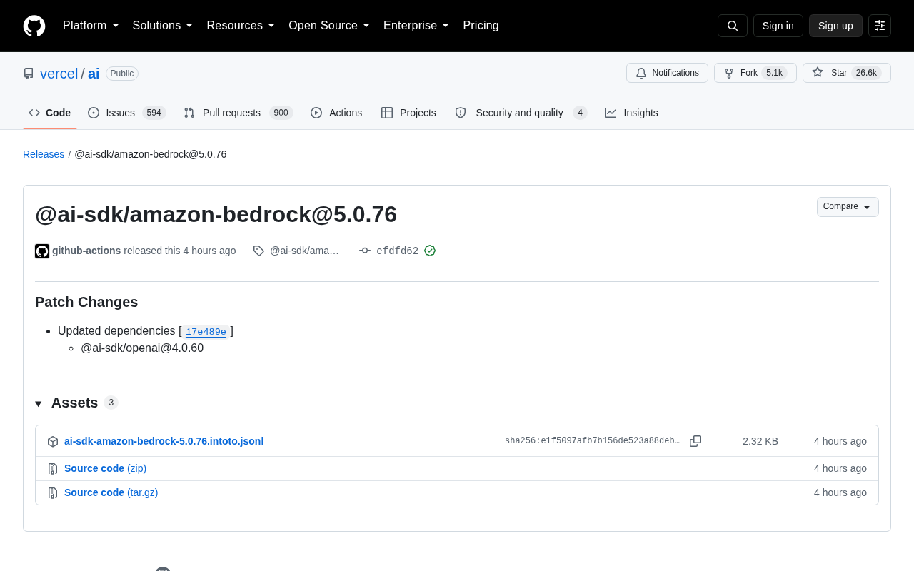 AI SDK Bedrock 5.0.76 更新解析:依赖协同与版本管理实践
