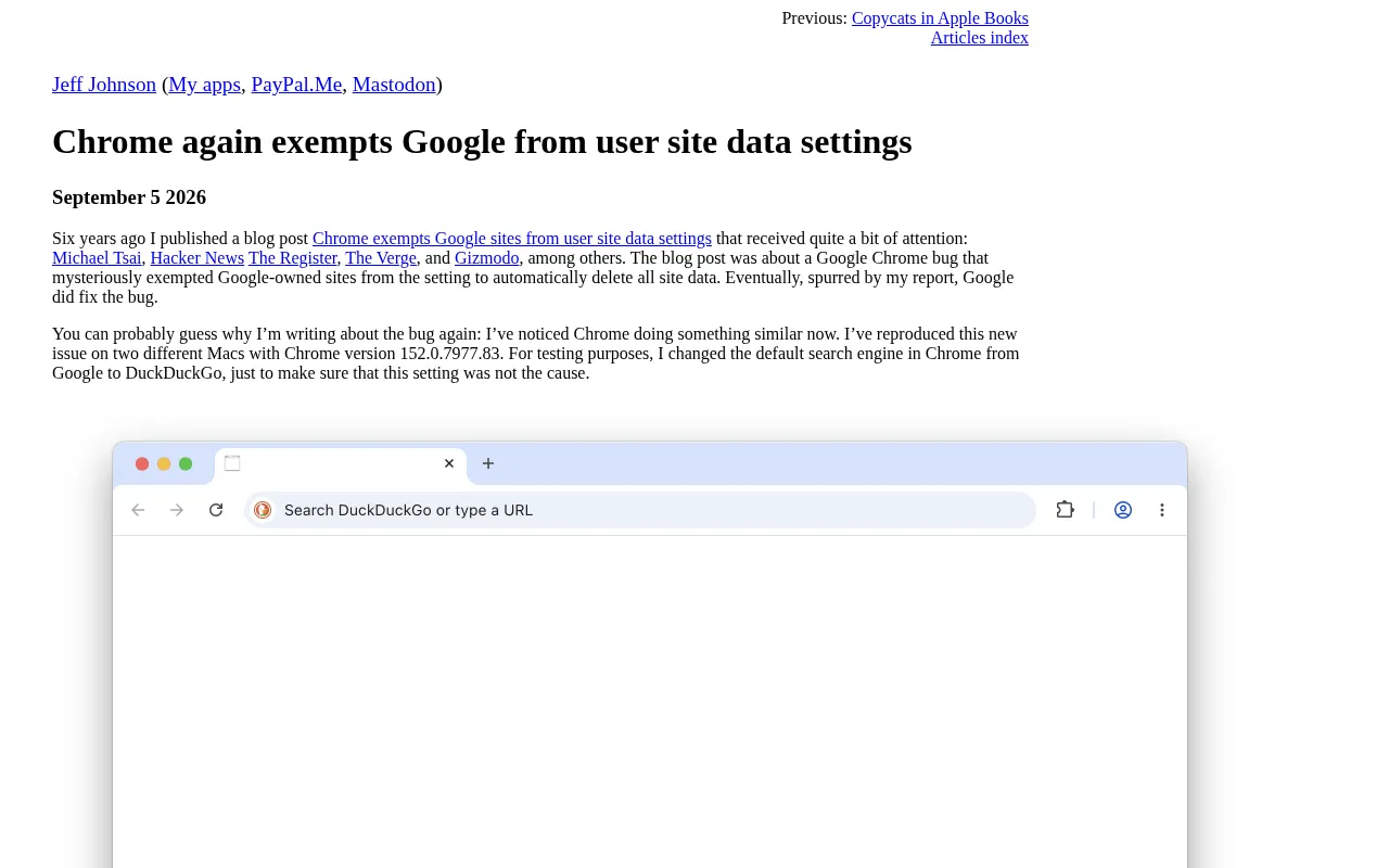 Chrome Privacy Loophole: Google Once Again Exempts Its Own Domains from Site Data Rules