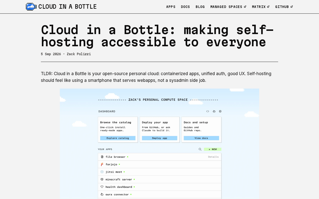 Cloud in a Bottle:一键部署的开源自托管解决方案