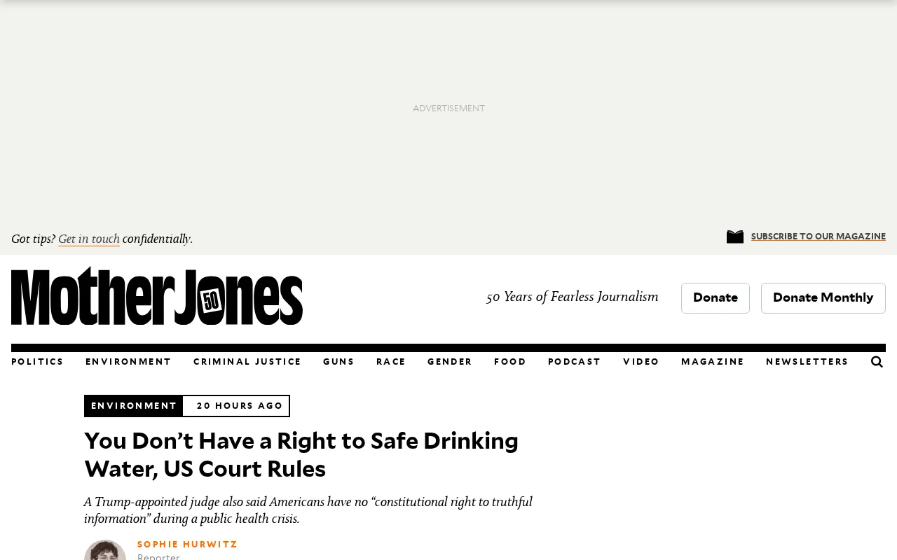 US Court Rules Citizens Have No Constitutional Right to Safe Drinking Water
