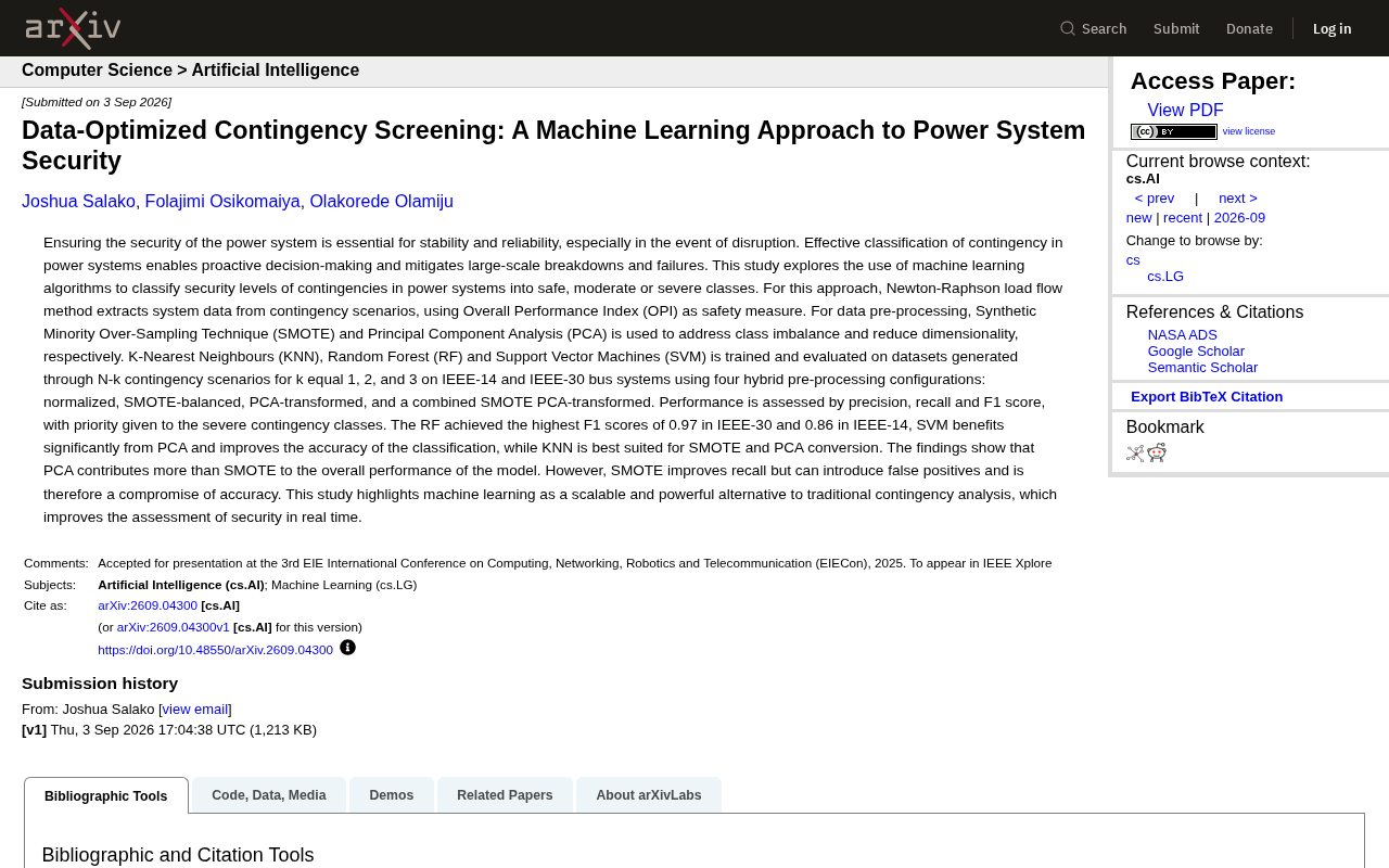 Data-Optimized Contingency Screening 研究
