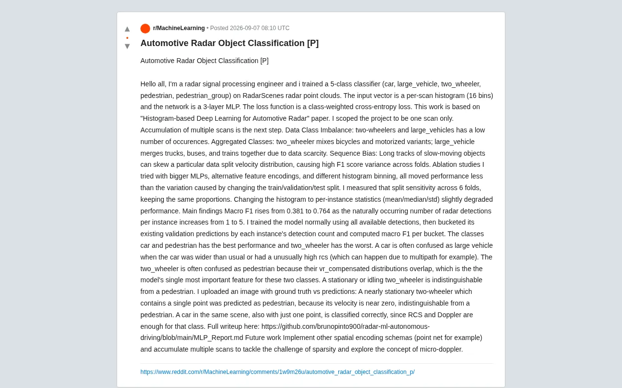 Millimeter-Wave Radar Point Cloud Object Classification: MLP in Practice and Key Insights