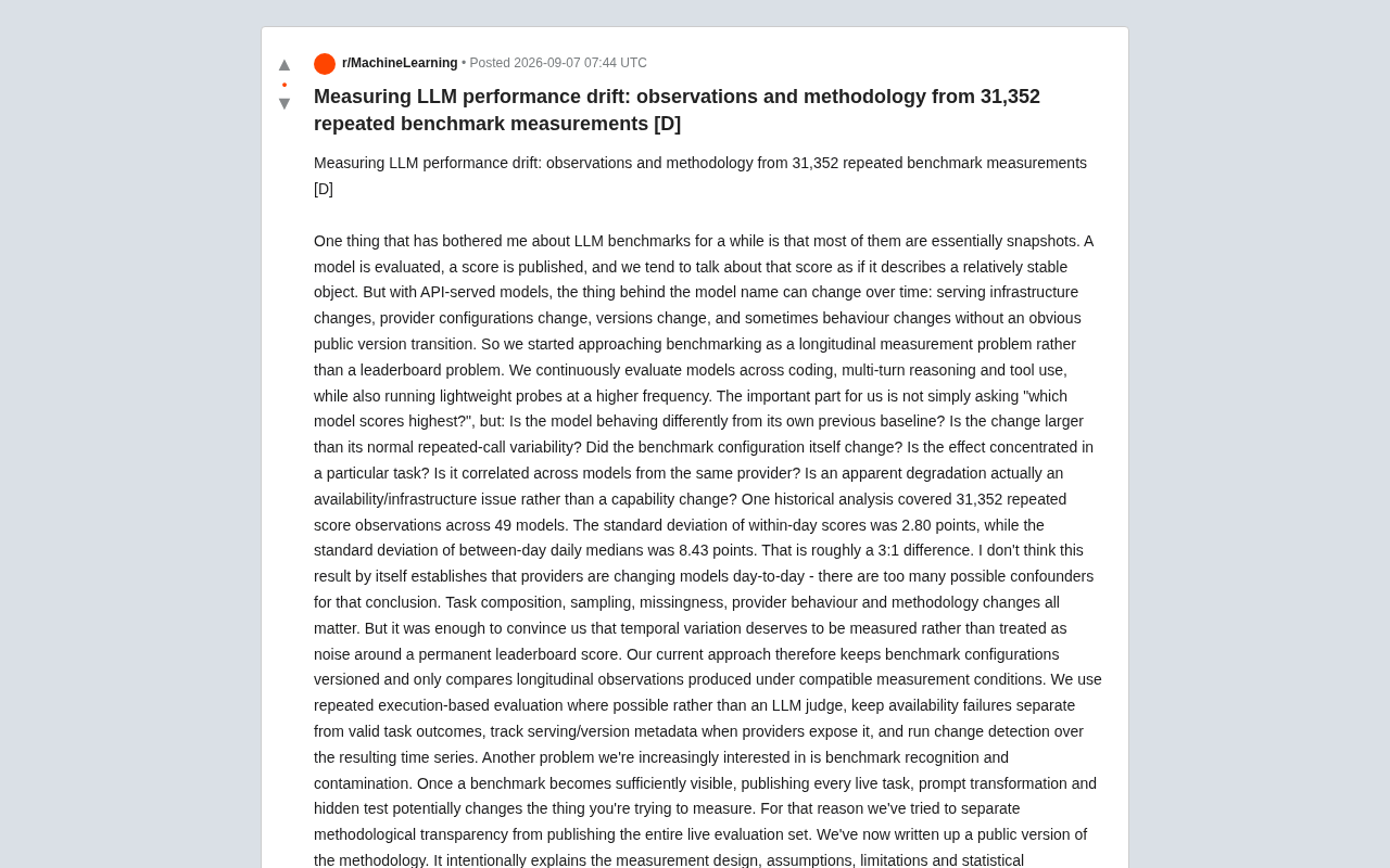 LLM性能漂移:31352次测量揭示API模型稳定性真相