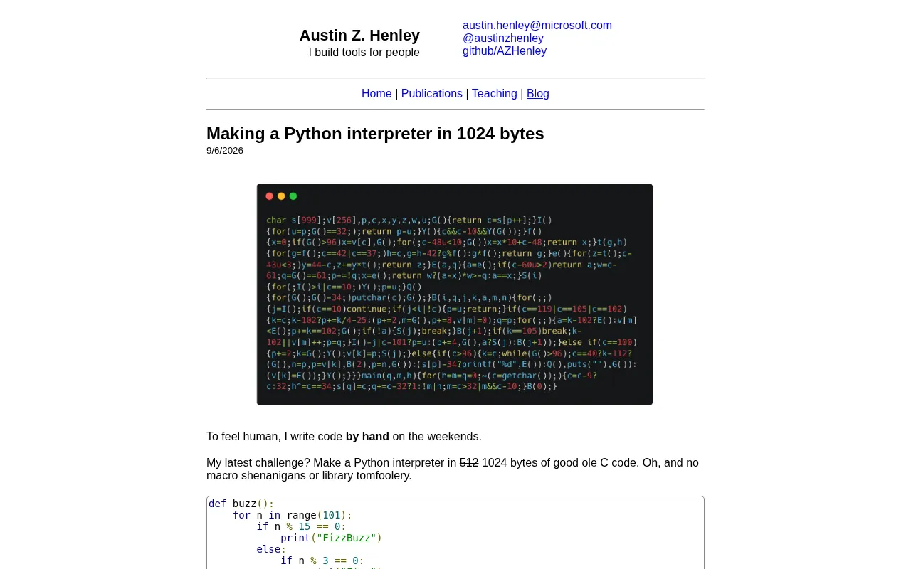 Implementing a Python Interpreter in 1024 Bytes: The Ultimate Code Golf Challenge