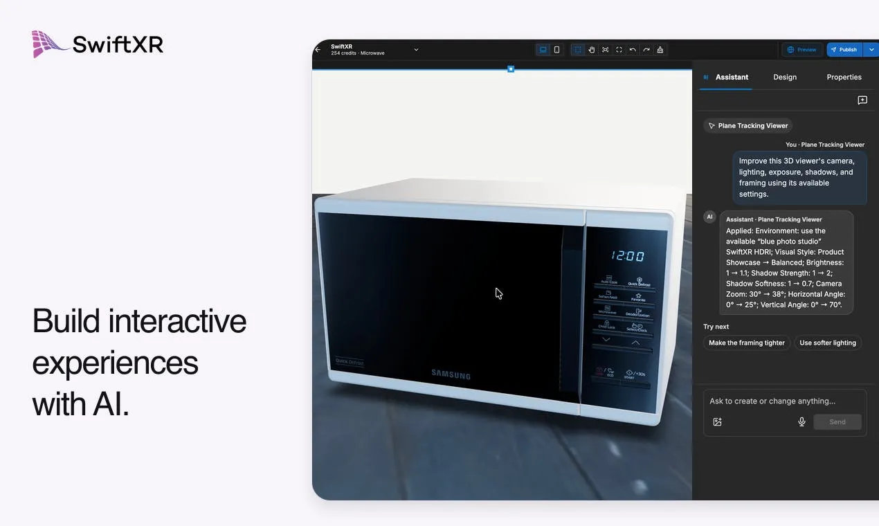 SwiftXR: Generate 3D, AR, and VR Interactive Experiences Through AI Conversation
