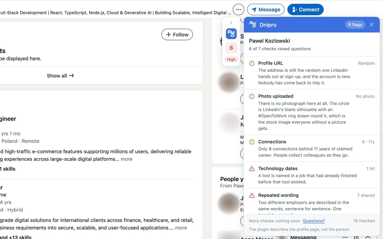 Dnipro: A Chrome Extension That Detects Fake LinkedIn Accounts with One Click
