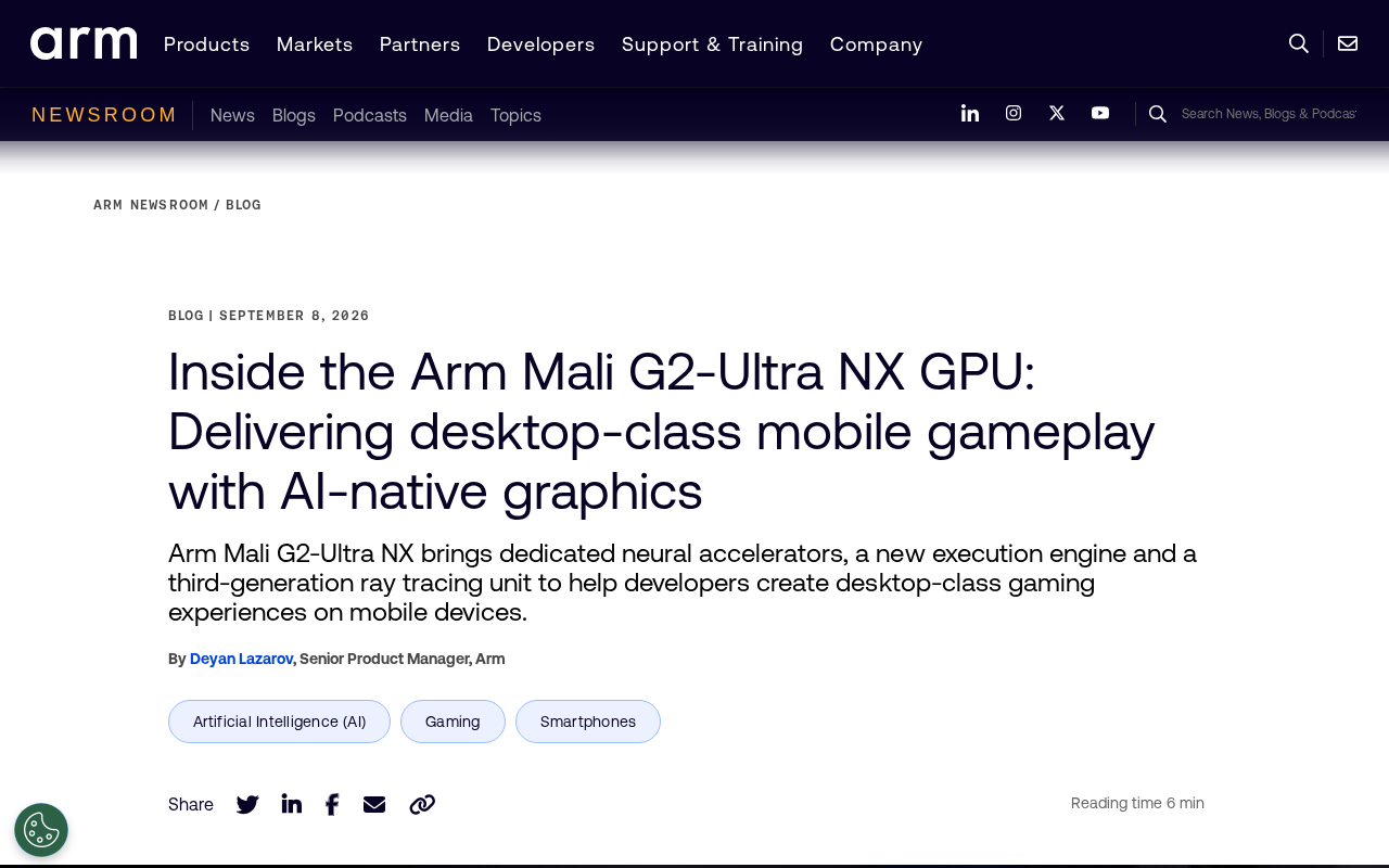 hackernews source: Arm Mali G2-Ultra NX GPU: desktop-class mobile gameplay with AI-native graphics