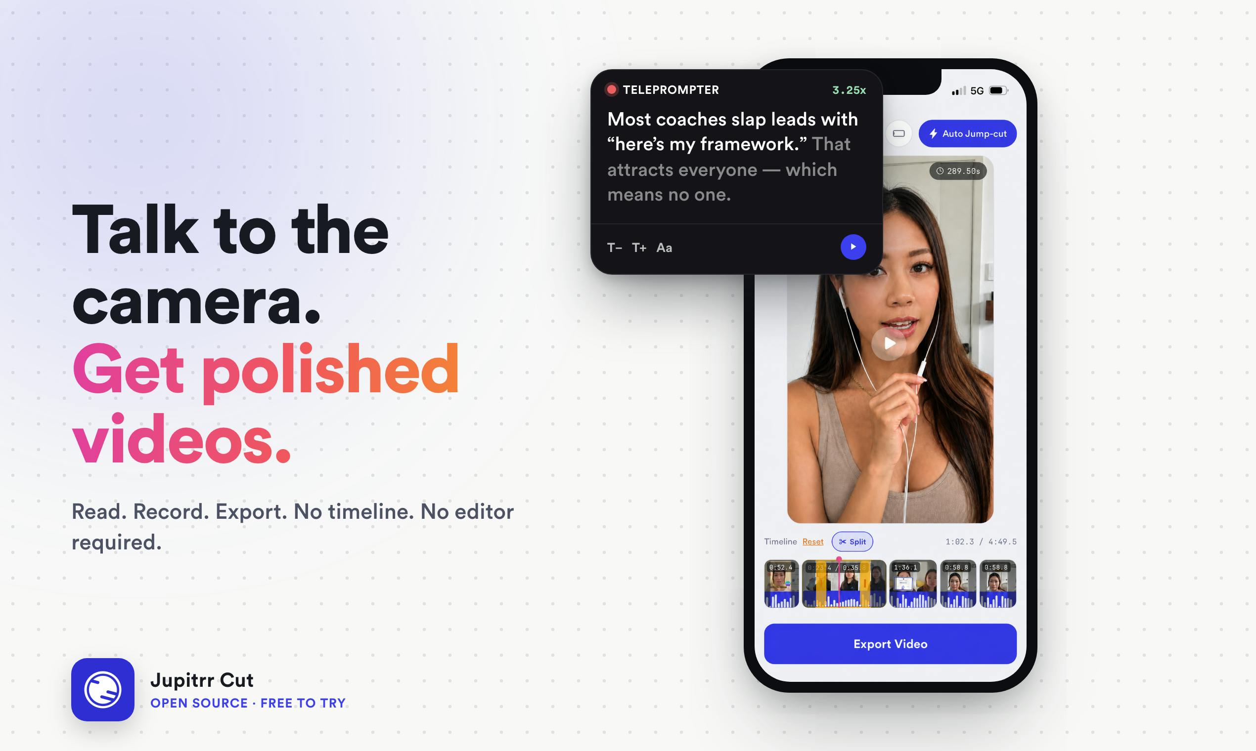Jupitrr Cut: Open-Source Video Recording App with Built-In Teleprompter