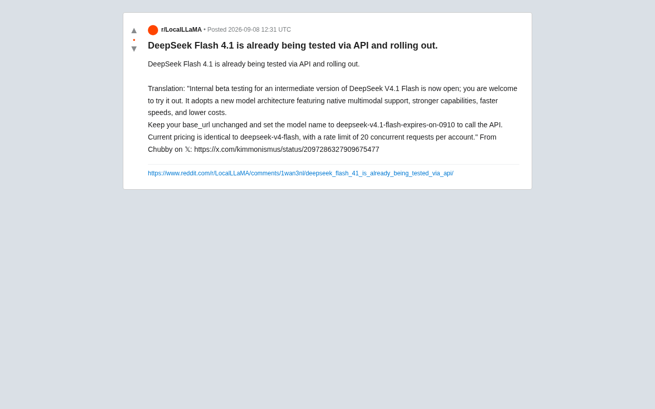 reddit source: DeepSeek Flash 4.1 is already being tested via API and rolling out.