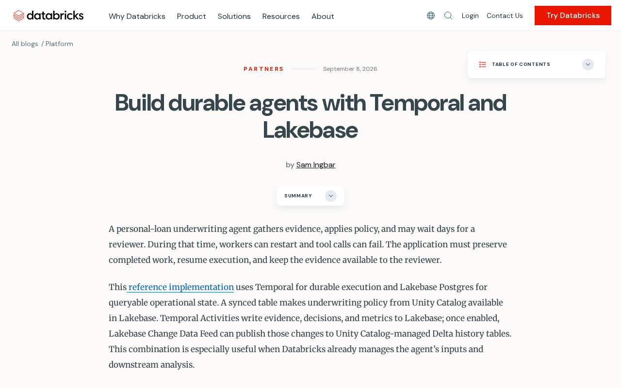 Temporal+Lakebase构建持久化AI Agent实战指南