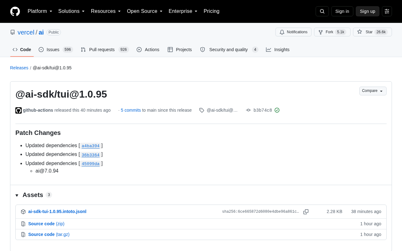 Vercel AI SDK TUI 1.0.95 版本更新解读