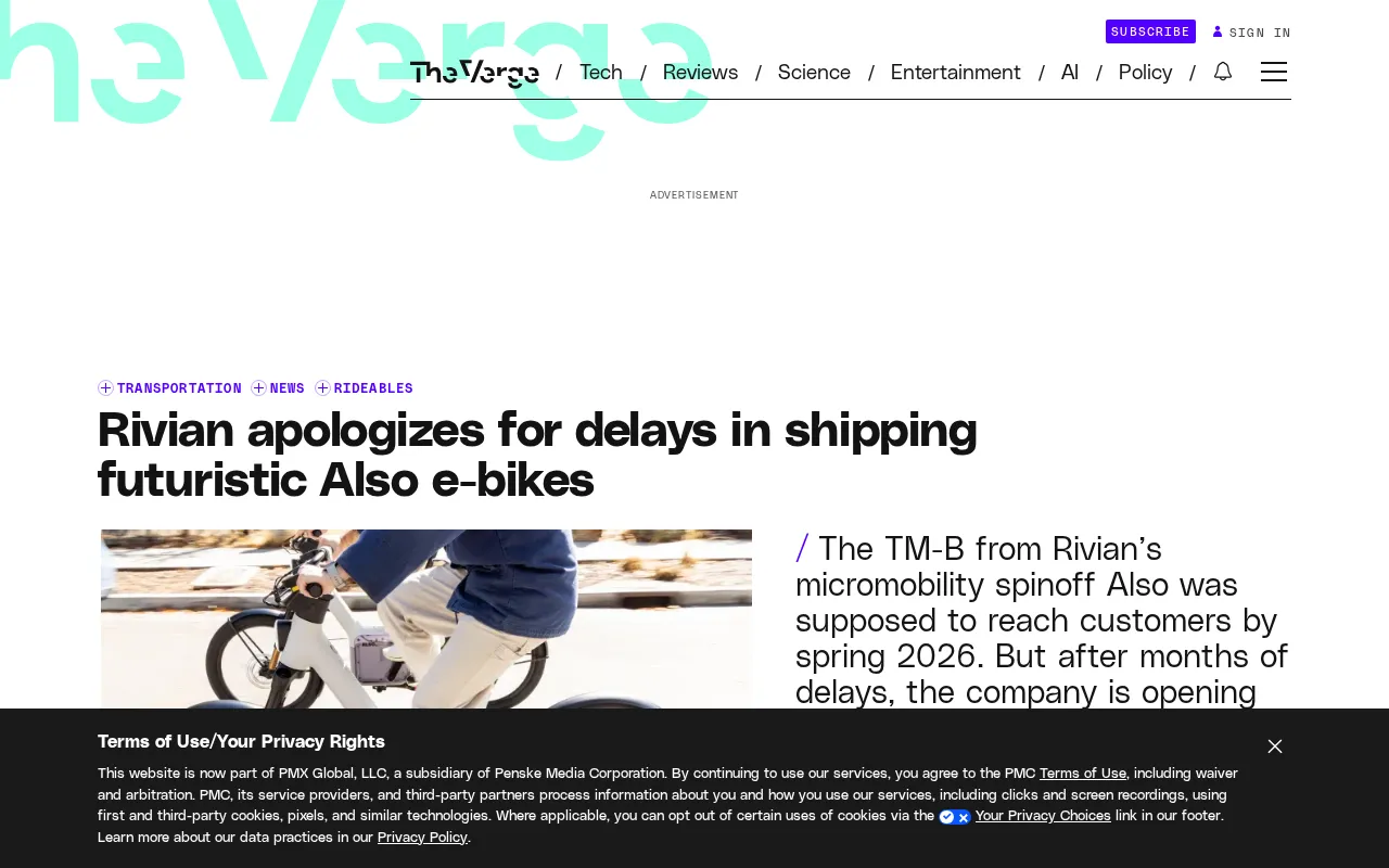 Rivian apologizes for delays in shipping futuristic Also e-bikes