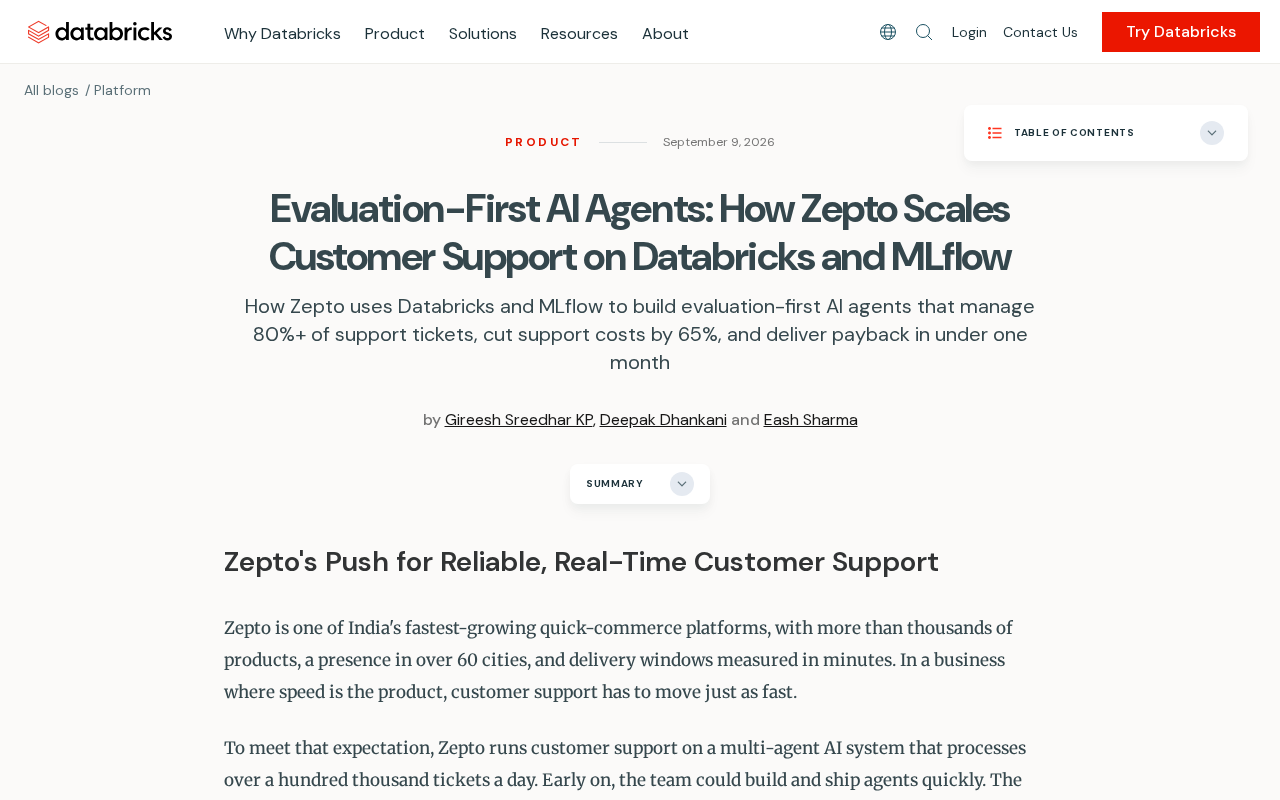 rss source: Evaluation-First AI Agents: How Zepto Scales Customer Support on Databricks and MLflow