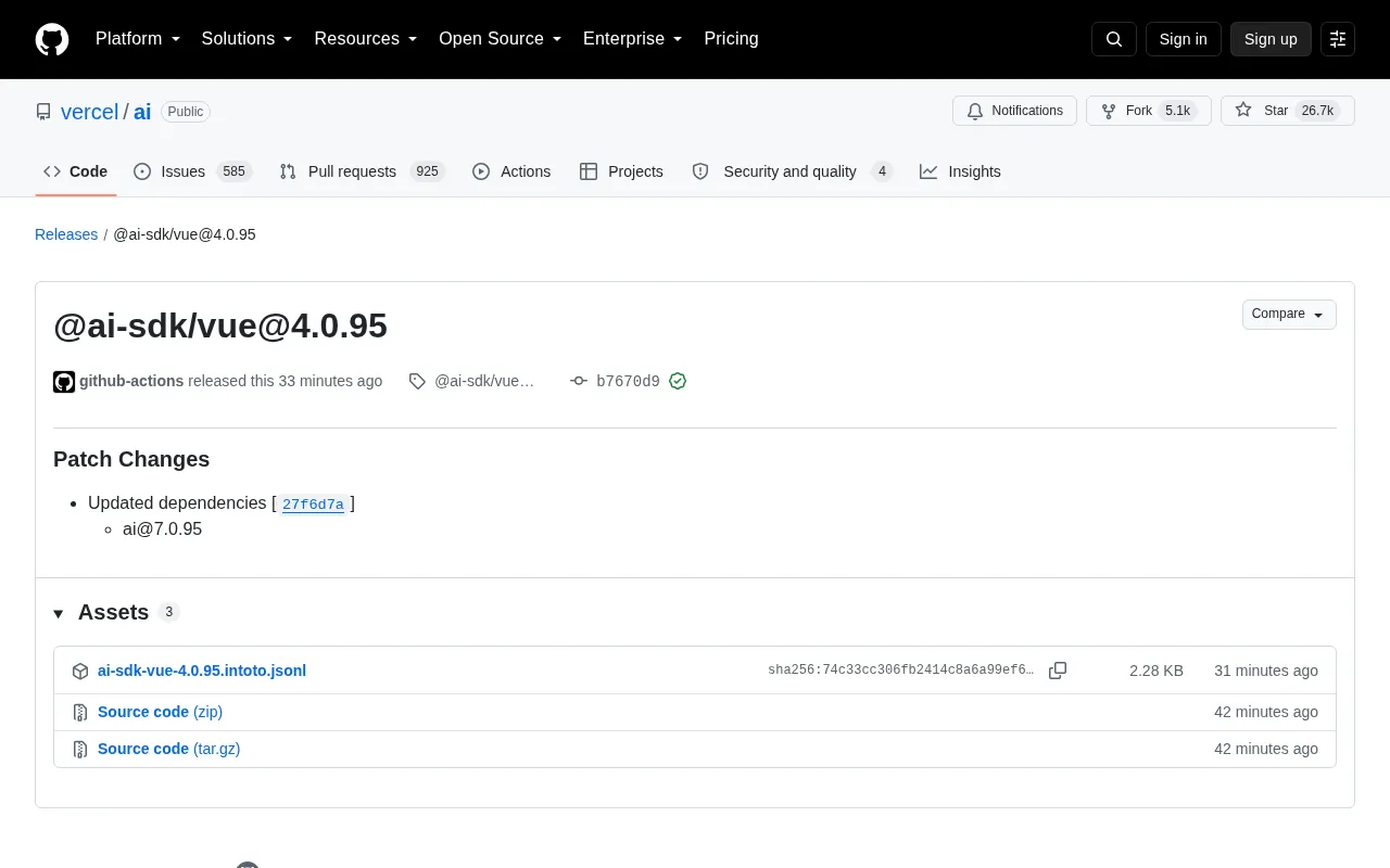 Vercel AI SDK Vue Update: What's New in @ai-sdk/vue@4.0.95