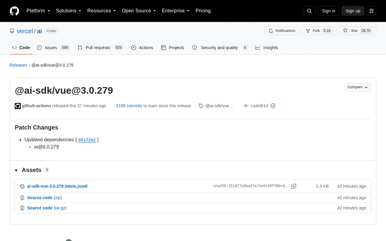 Vercel AI SDK Vue 3.0.279 Release: What You Need to Know