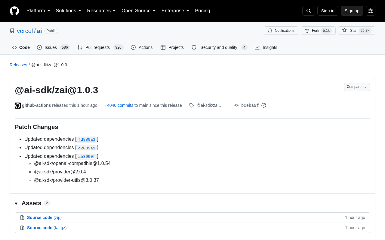 Vercel AI SDK ZAI提供商1.0.3更新解读