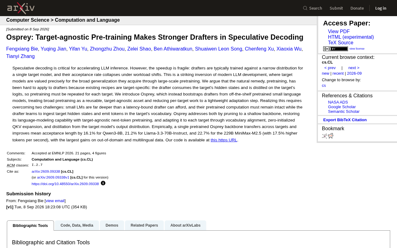 Osprey: General-Purpose Pretraining Makes Speculative Decoding Draft Models More Efficient