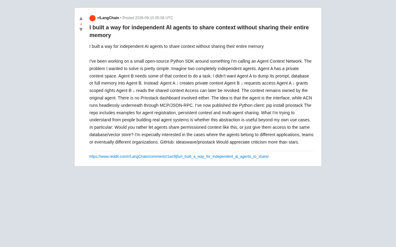 reddit source: I built a way for independent AI agents to share context without sharing their entire memory