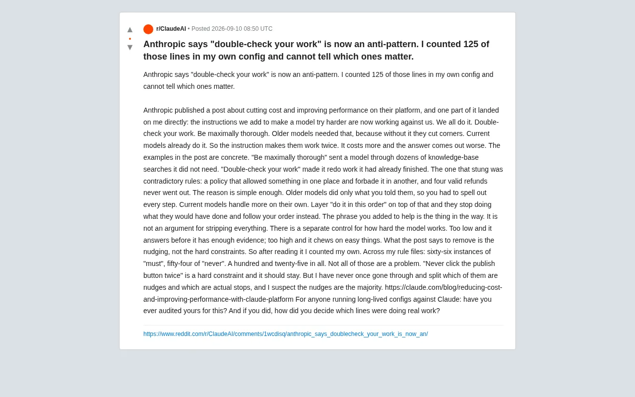 Anthropic's Official Warning: "Double-Check Your Work" Has Become a Prompt Anti-Pattern