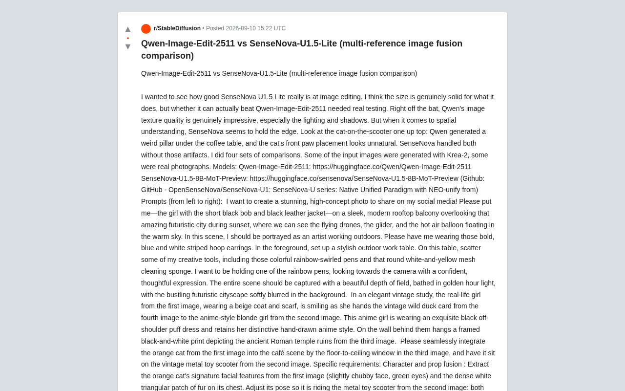 Qwen-Image-Edit-2511 vs SenseNova U1.5:多参考图融合能力实测对比