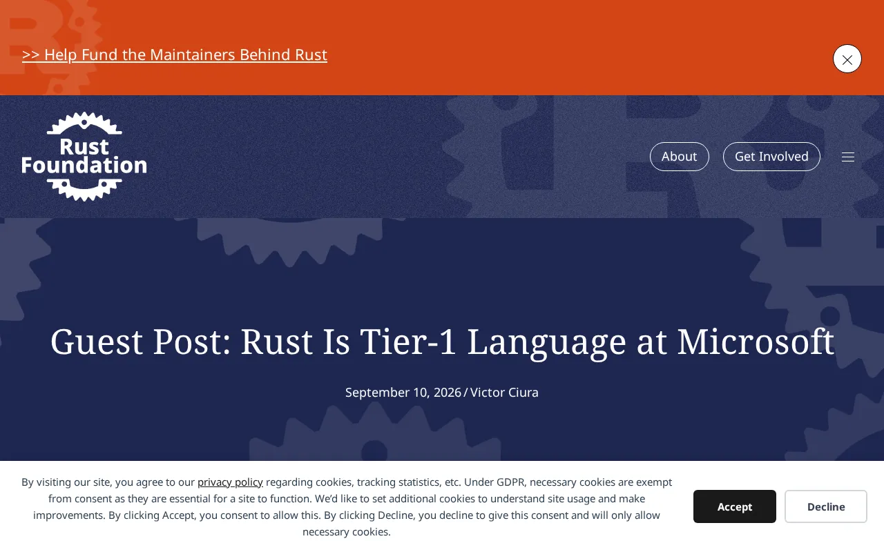 Rust Is Tier-1 Language at Microsoft